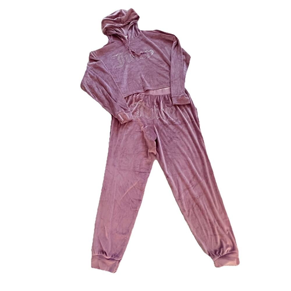 Juicy Couture Hoodie Womens Velour Loungewear Set Sleepwear Mauve Sz M EUC